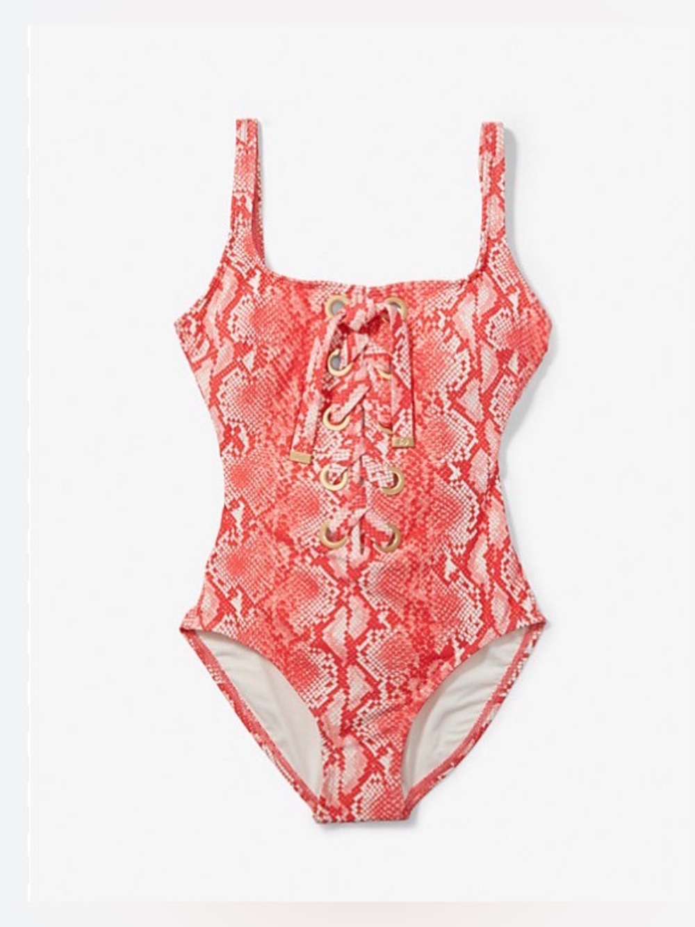 Michael Kors Coral Animal-Print Lace-up One-Piece Swimsuit Retail $126